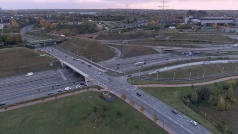 Urban-elevated-road-junction-and-interchange-overpass,-Bochum-West