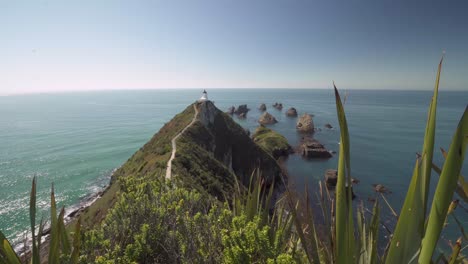 紐西蘭夏季海上燈塔和岩石島<unk>的風景