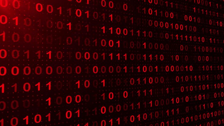 Abstract Digital Background with Red Binary Code Streaming