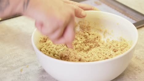 making a crumble topping for dessert