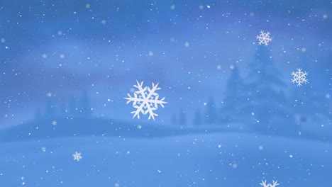 animation of snow falling over winter landscape background