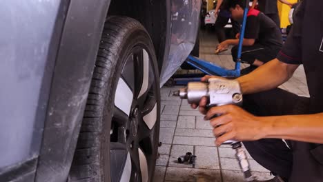 car wheel repair in a shop