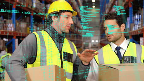 animación del procesamiento de datos sobre diversas personas que trabajan en el almacén