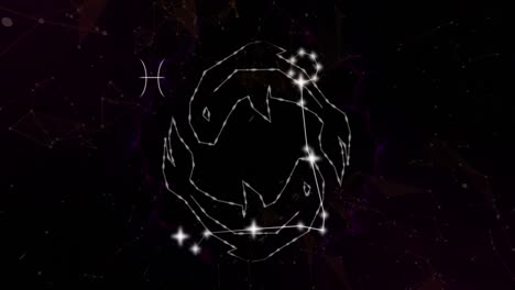 Animation-of-pisces-star-sign-with-glowing-stars