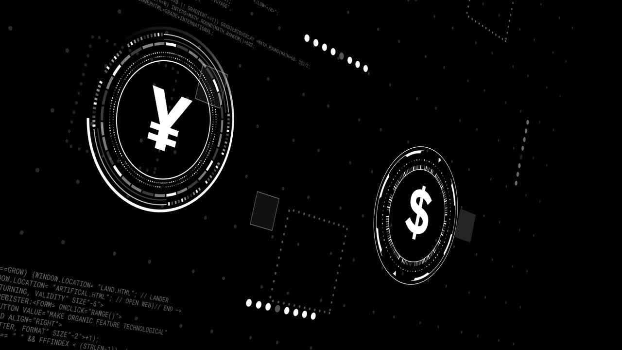 검은색 배경 위에 데이터 처리와 함께 통화 아이콘의 애니메이션