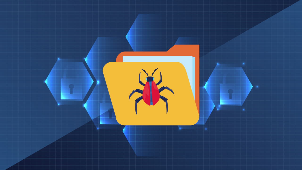 security data animation with spider in folder