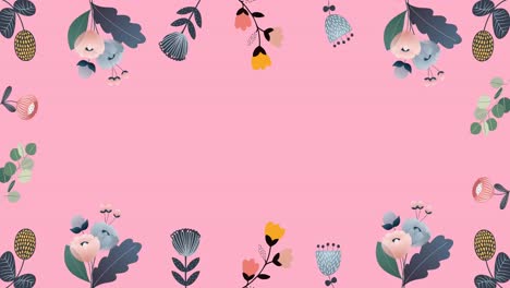 animación del texto de venta sobre mancha azul y roja con flores sobre fondo rosa