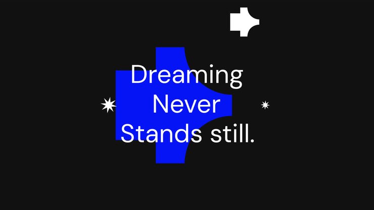 Abstract Graphic with 'Dreaming Never Stands Still' Quote