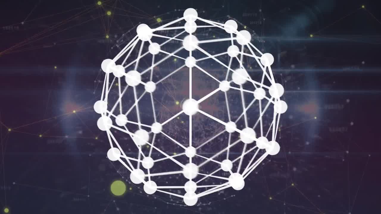 어두운 배경 위에 연결 네트워크와 아이콘의 애니메이션