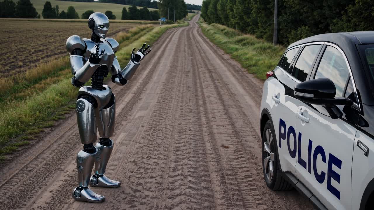 robot ayudando a la policía en carreteras rurales