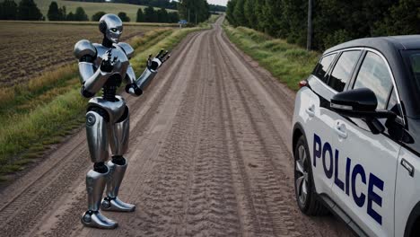 robot assisting police on rural road