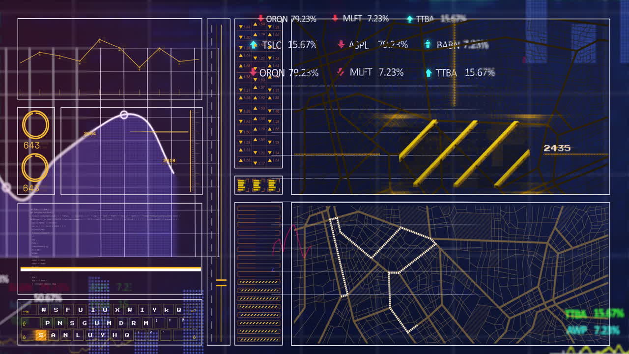 파란색 배경에 대한 데이터 처리 인터페이스의 애니메이션