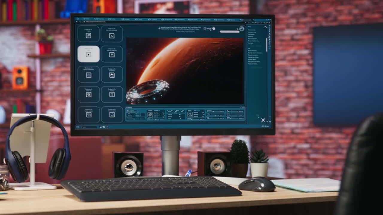 Monitor showing AI virtual assistant producing clips