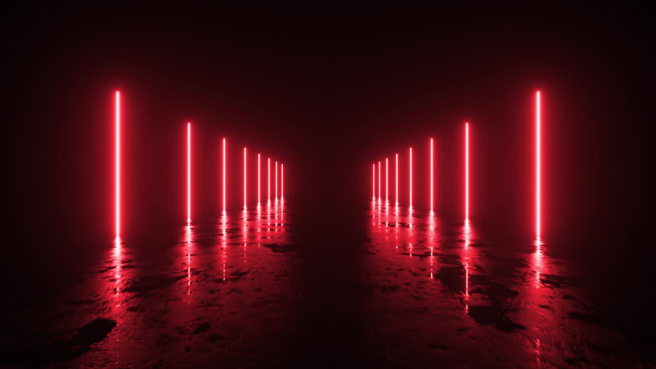 미래의 sf 배경: 빈 공간의 반사와 함께 콘크리트 바닥을 가진 방에서 빛나는 은 네온 불빛, 외계인, 우주선, 미래, 아치, 진보.