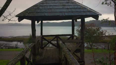 wooden shelter at the coast of castro, chiloé south of chile