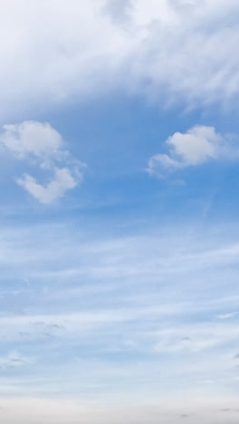 cirrus and cumulus clouds moving in the sky. beautiful horizon from low angle view. timelapse. vertical video