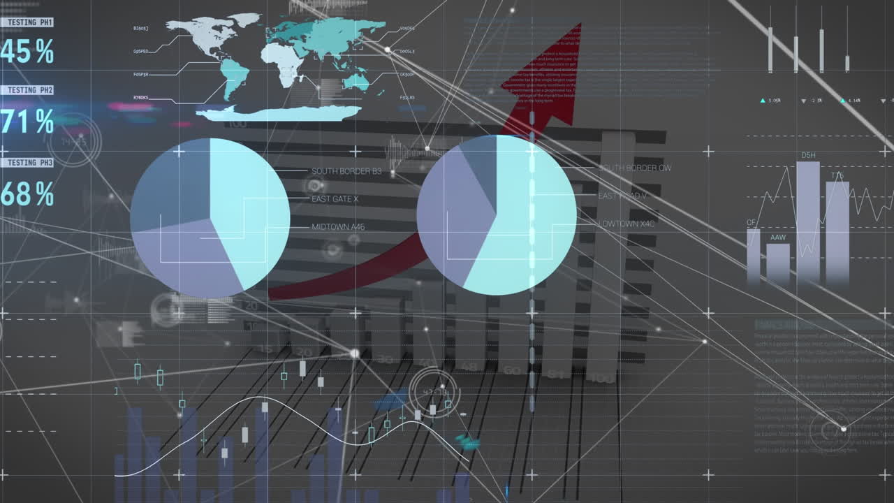 анимация обработки финансовых данных на темном фоне