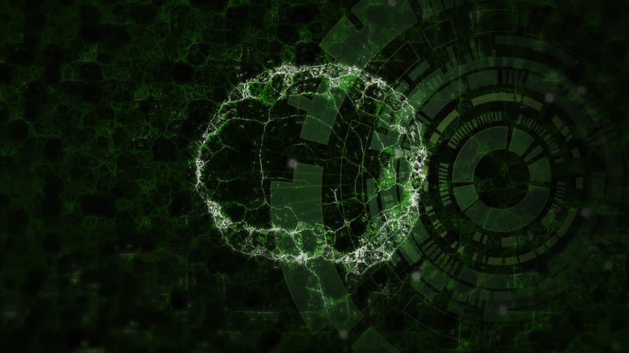 animación del procesamiento de datos científicos, cadena de adn y cerebro humano sobre un fondo oscuro