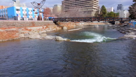 pedestrian bridge over the truckee river in downtown reno, nevada