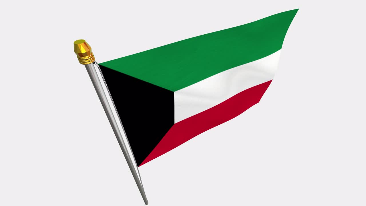 video de bucle de la bandera de kuwait revoloteando en el viento, video en cámara lenta de 4k, con canal alfa