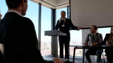 cheerful speaker at presentation