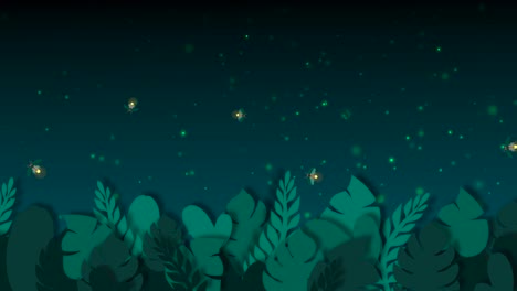 animación de insectos luciérnaga voladores en un fondo tropical brillante