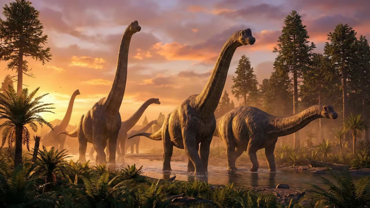 Mandria di Brachiosauri al tramonto