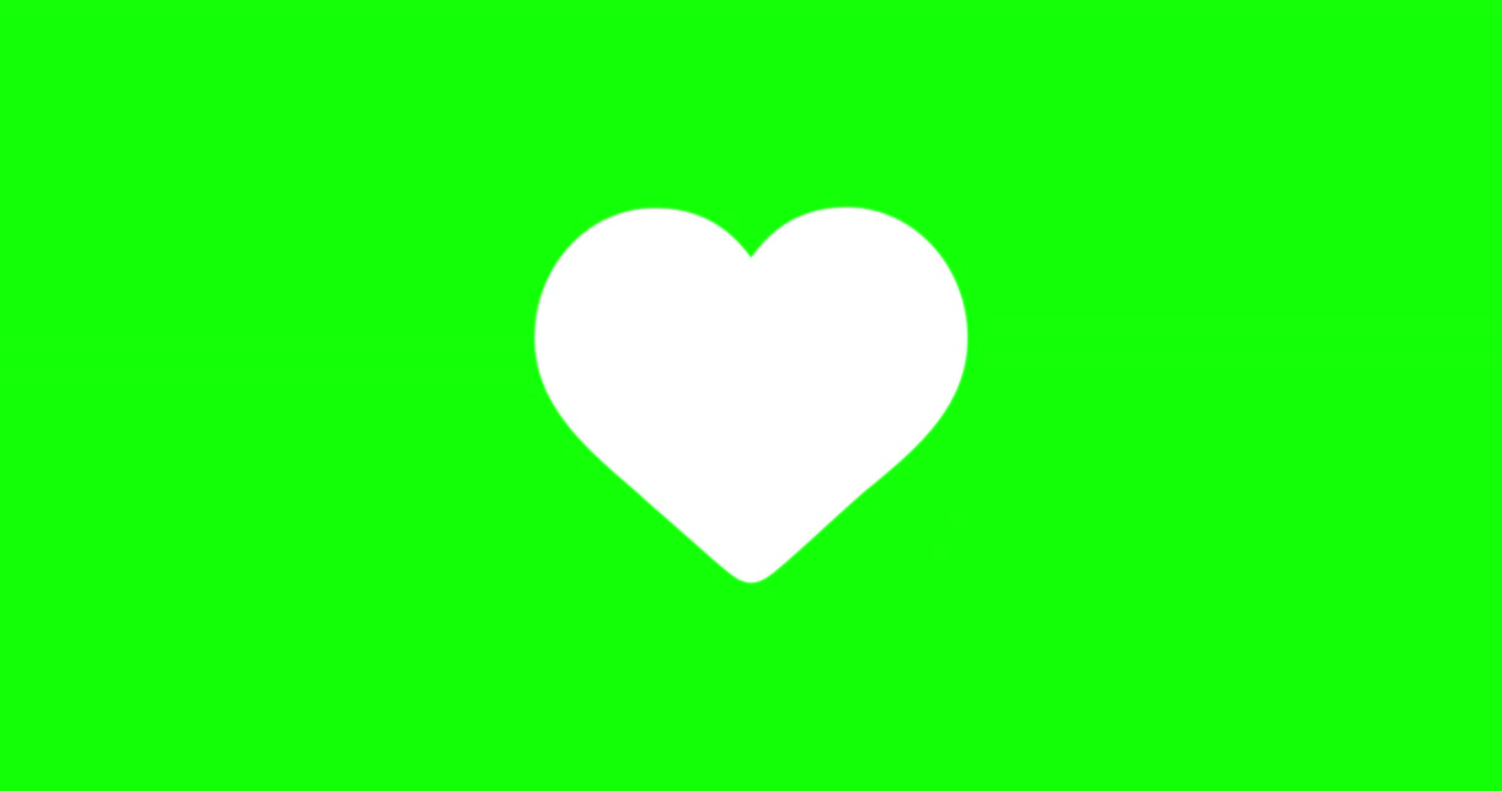 White heart appearing on green screen, vector animation after double tap or like on instagram, normal and slow motion speed
