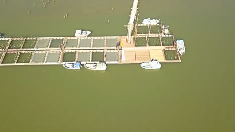 aerial drone view over boat docks in slough