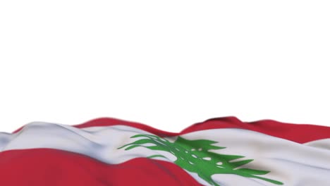 lebanon fabric flag waving on the wind loop. lebanese embroidery stitched cloth banner swaying on the breeze. half-filled white background. place for text. 20 seconds loop.