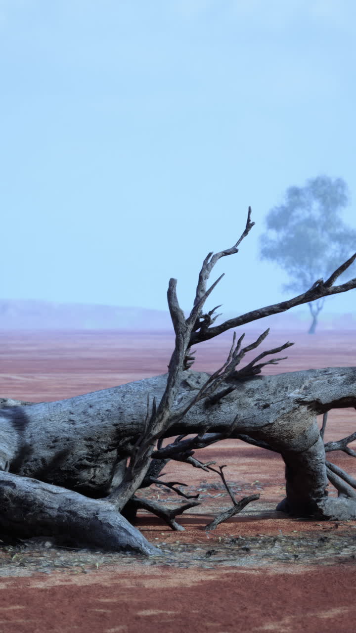 árbol muerto solitario en un paisaje de campo polvoriento