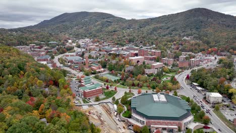 aerial over the appalachian state university campus in boone nc, north carolina