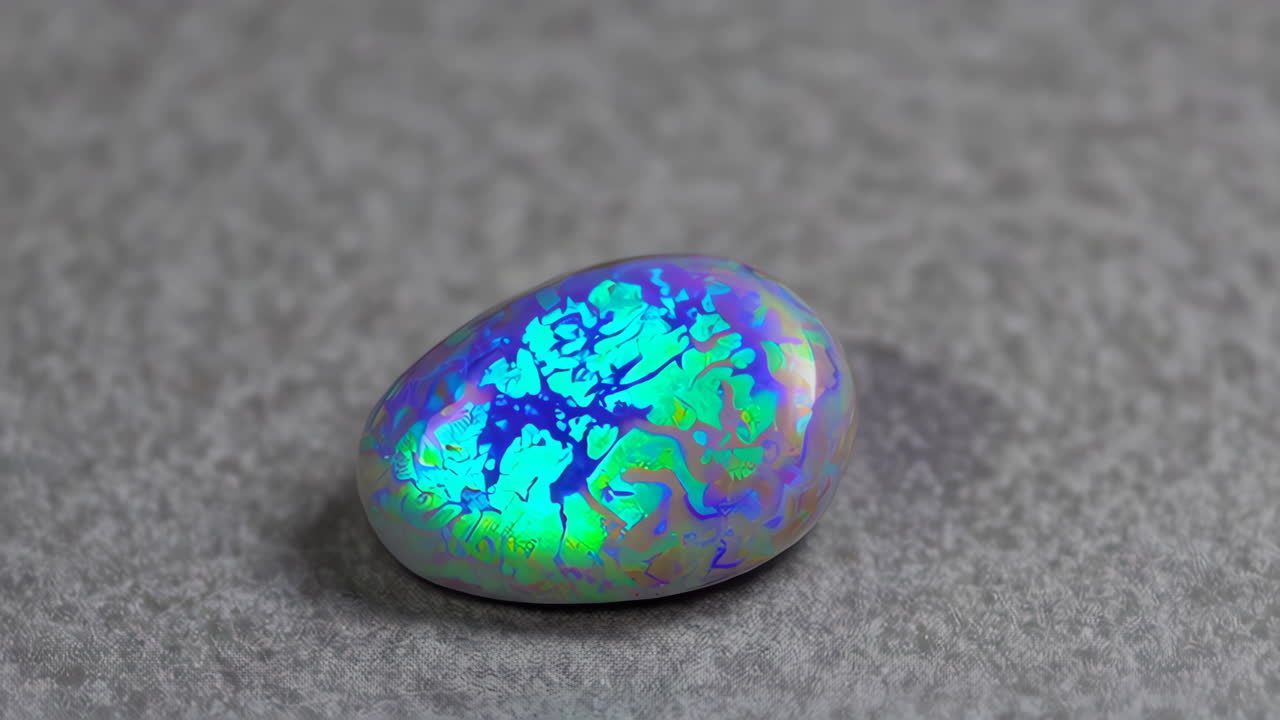Iridescent Opal Gemstone on Grey Background