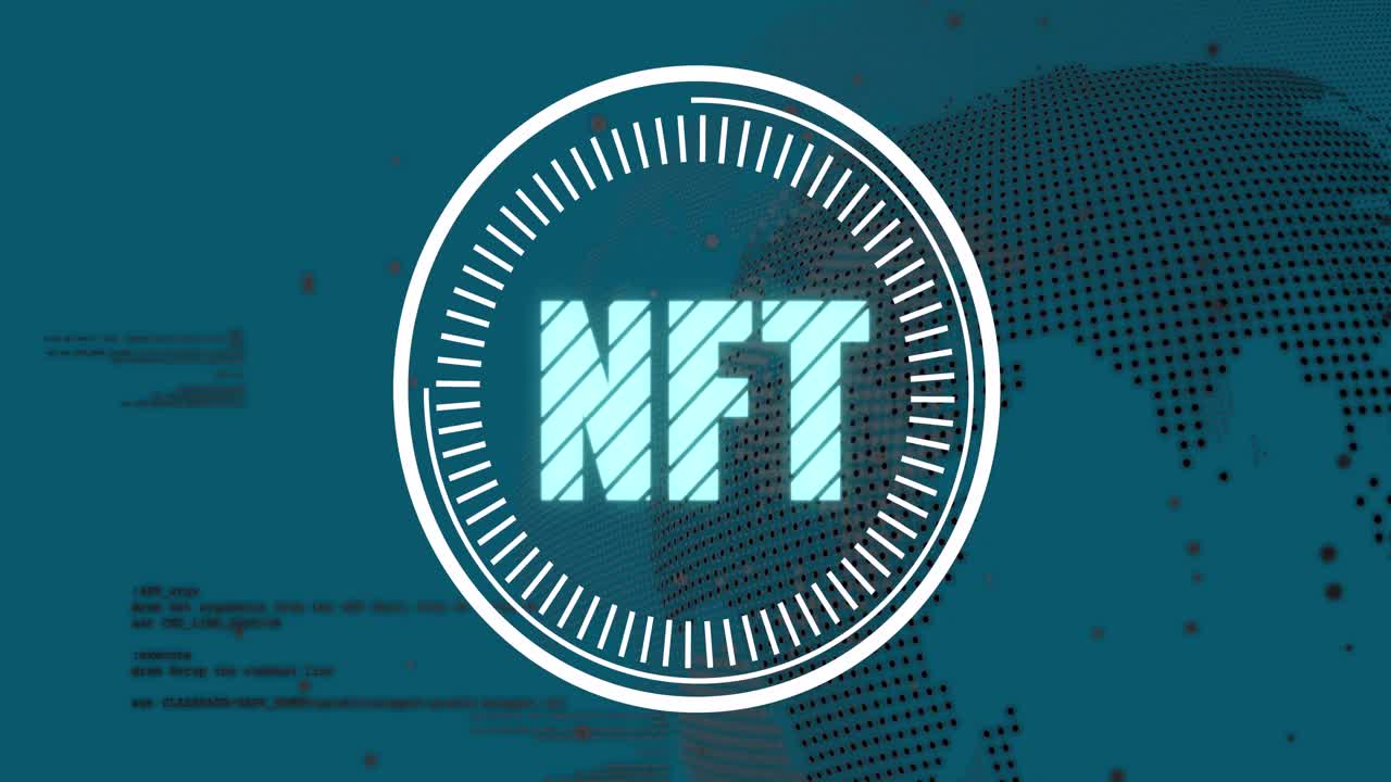animación de nft sobre el globo y datos sobre fondo verde