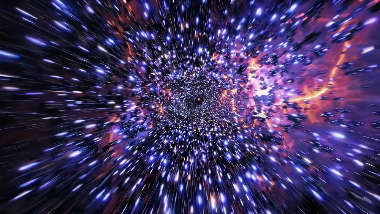 A dynamic video concept of a cosmic journey through a star-filled galaxy, captured with a central