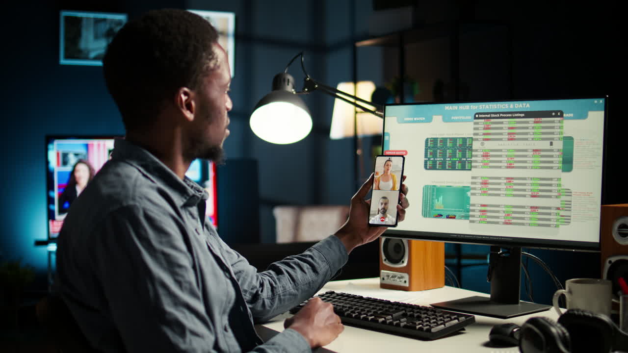 Expert meeting with accounting staff on video call to share economic situation