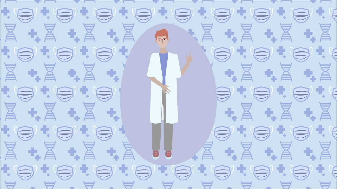 2D animation Illustration of doctor in uniform pointing up