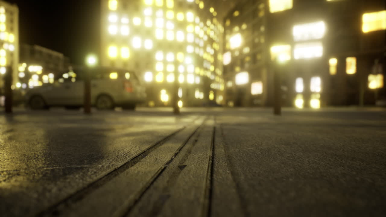 Urban nighttime glow showcases empty streets and bright city lights