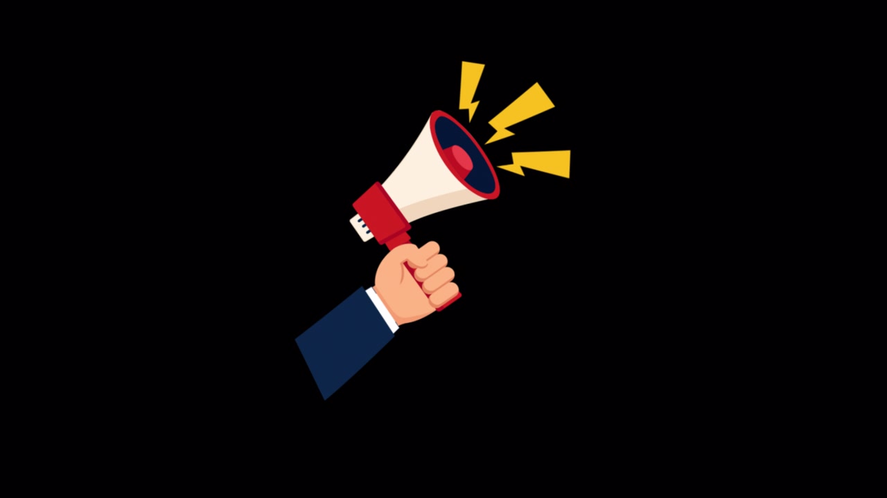 Animated Hand Holding a Megaphone Making a Loud Announcement