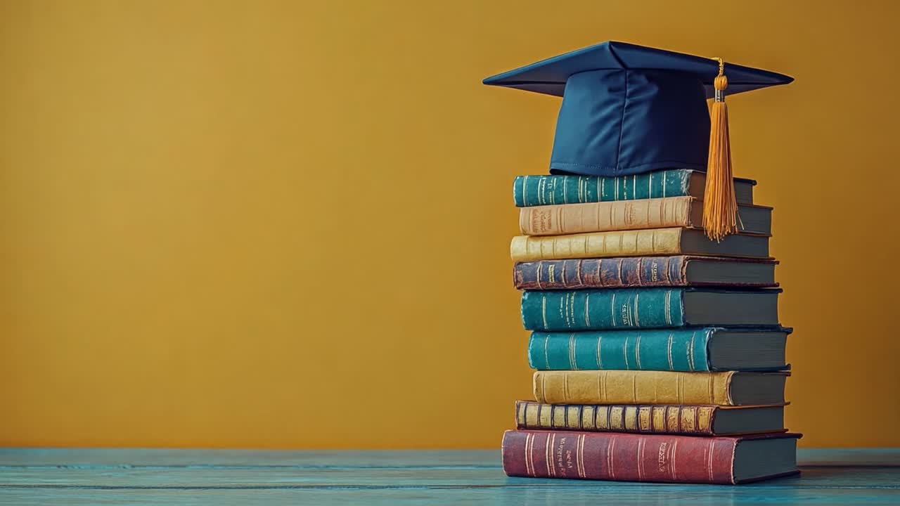 Graduation Cap on Stack of Books