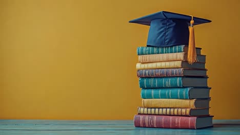 graduation cap on stack of books