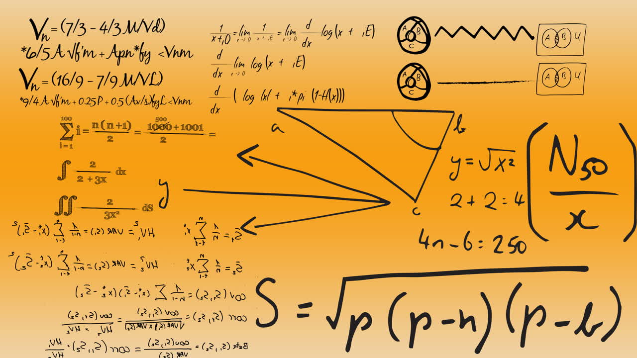 Animation of mathematical formulae on yellow background
