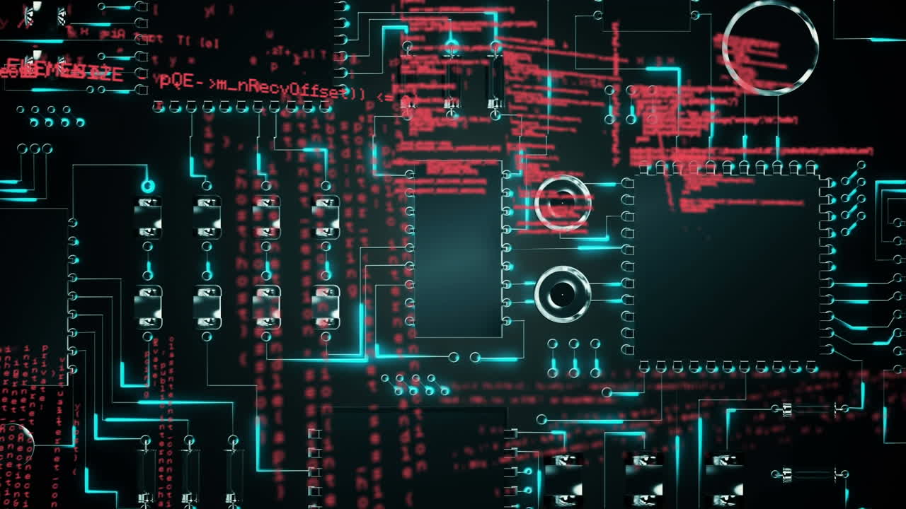 animación del procesamiento de datos sobre un fondo oscuro