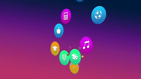 animation of colorful icons on purple background