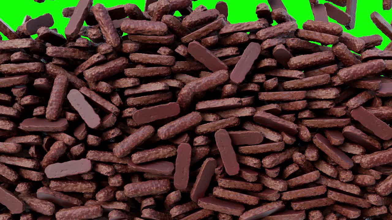 chocolates cayendo desde arriba y llenando la pantalla. dulces pantalla verde textura del patrón de fondo.