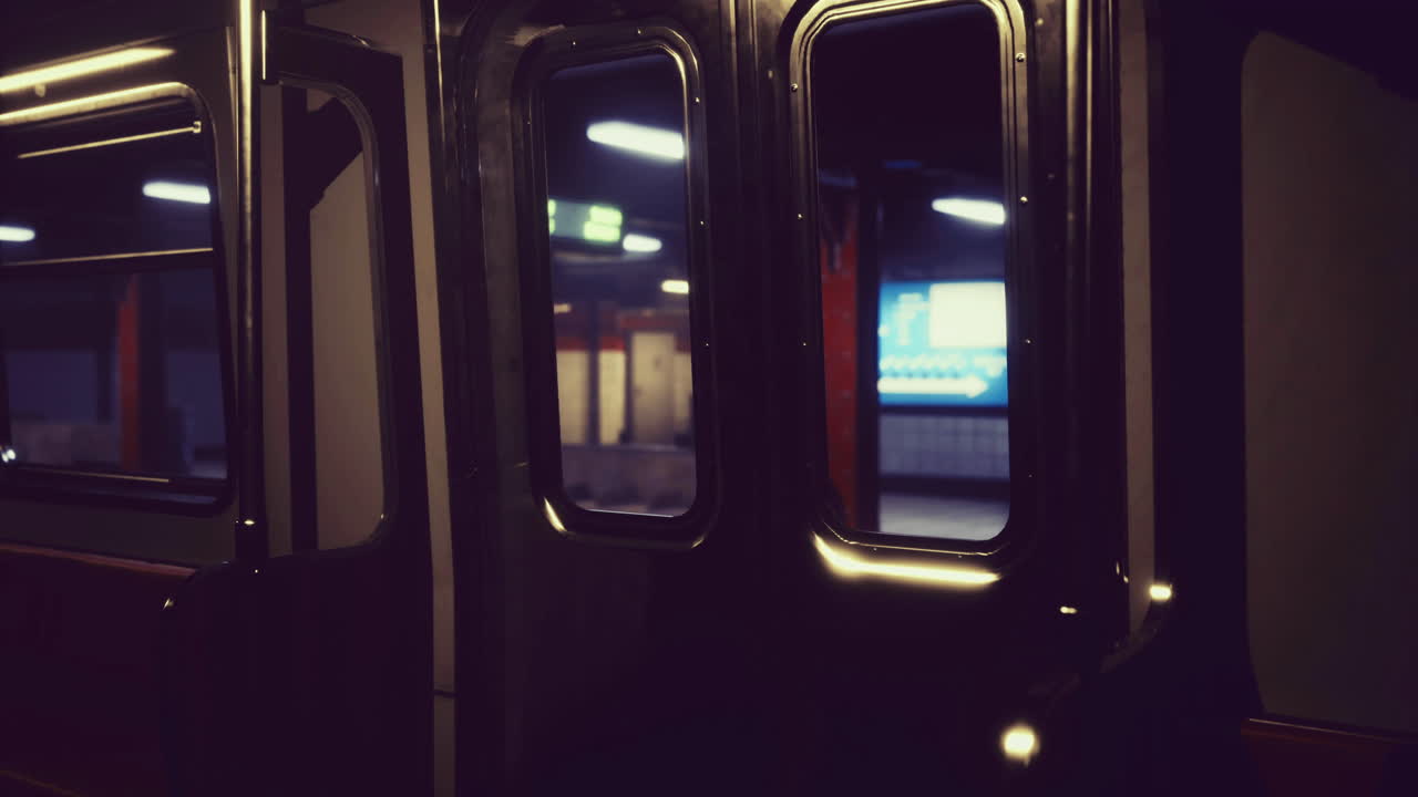 Subway train interior during late evening commute in urban environment