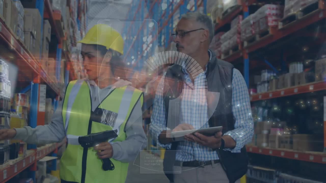 animación del procesamiento de datos financieros sobre las personas que trabajan en el almacén