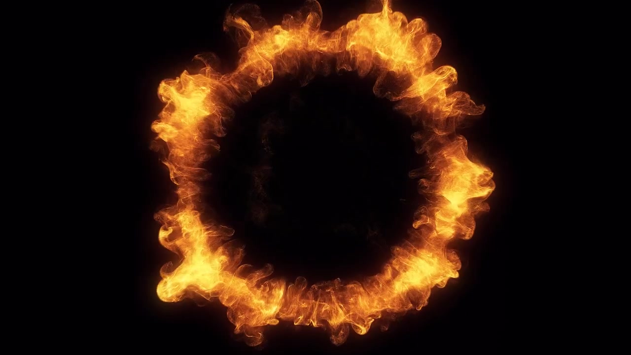 Abstract Fiery Ring Expanding and Dissipating on Black Background