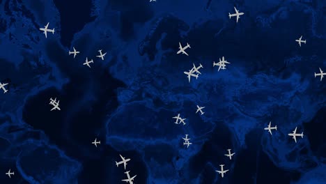 planes in the background of the map of the world.