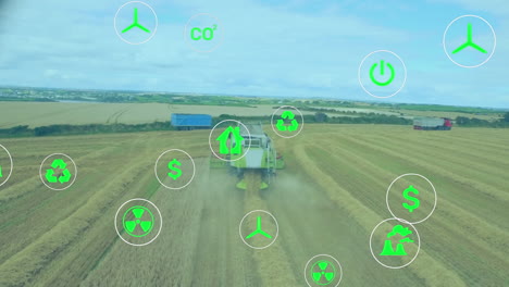 animación de iconos digitales sobre el campo